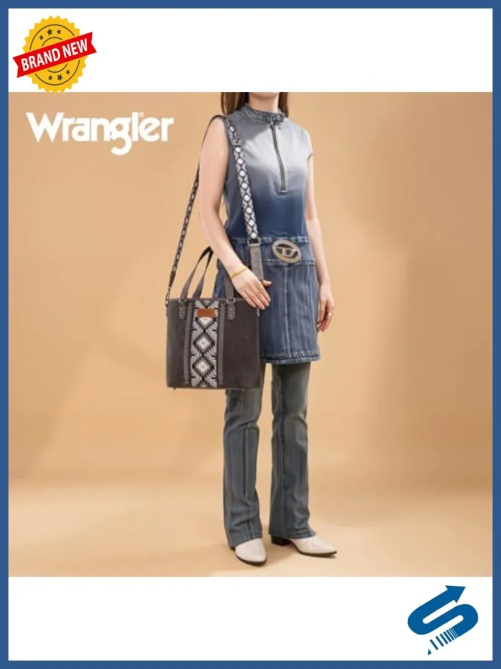 Faux Leather Western Tote Bag with Aztec Print Crossbody Strap